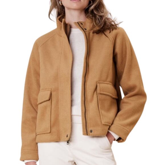 Banana Republic Brushed Short Full-Zip Jacket Fall/Winter Chic Tan Boxy - Medium - Picture 1 of 10